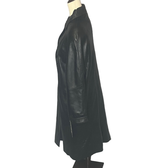 Léno Classic Black Leather Full Length Coat - Picture 8 of 17
